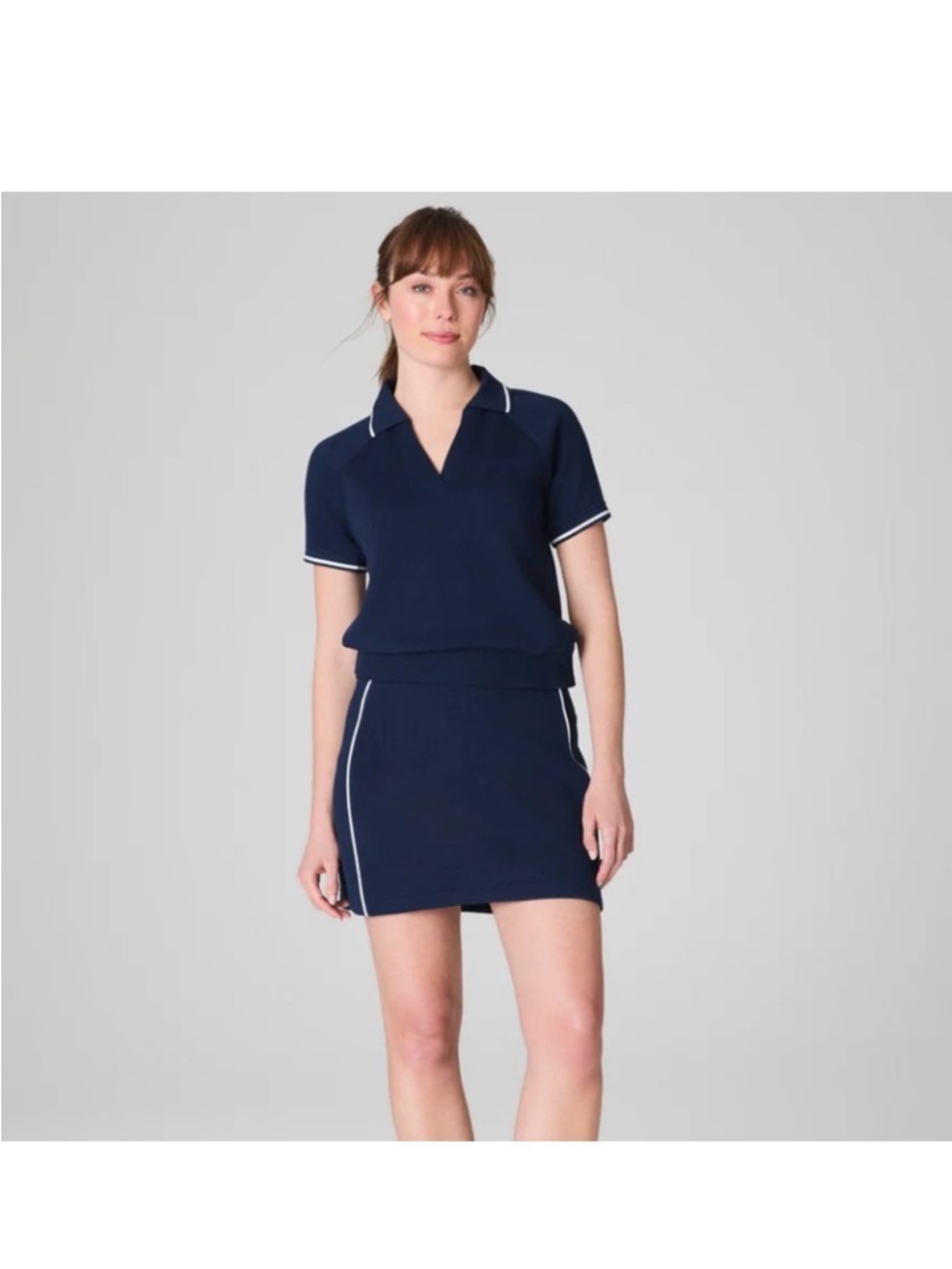 SPANX Navy Short-Sleeve Polo with White Trim